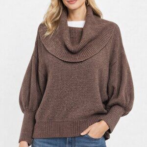 Express Alpaca Blend Sweater XS Oversized Brown Balloon Sleeve Quiet Luxury Soft